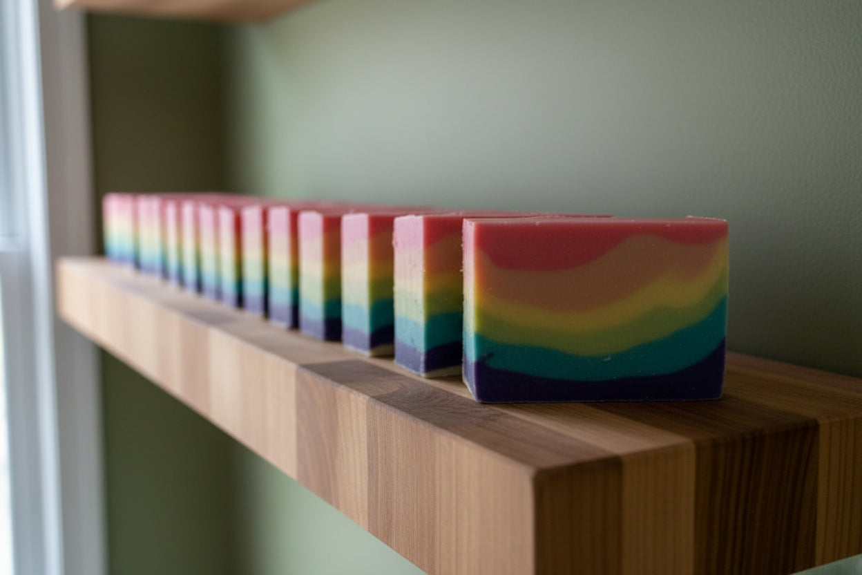 Rainbow colored to represent gay pride.