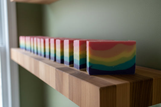 Rainbow colored to represent gay pride.
